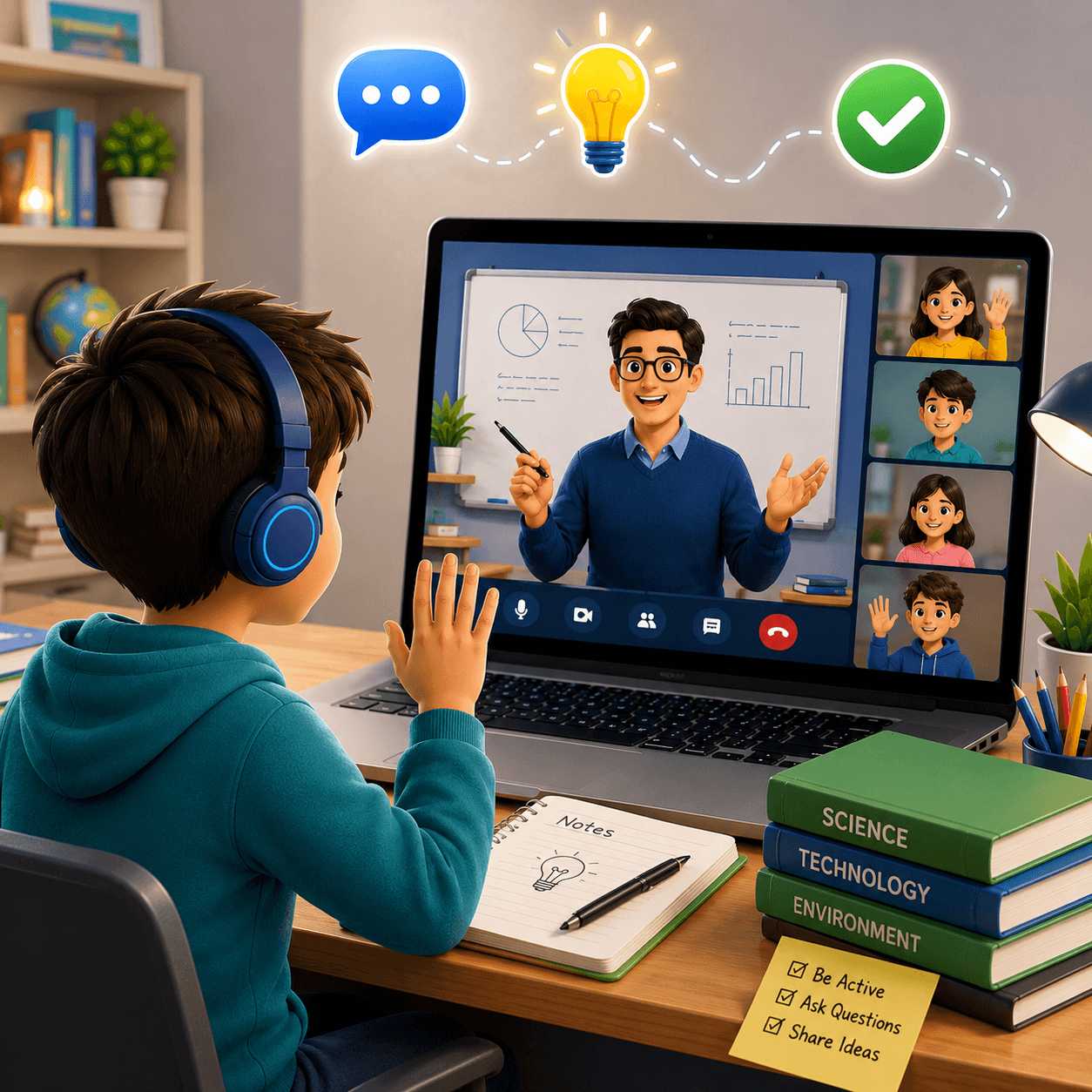 Live interactive online session with teacher and students